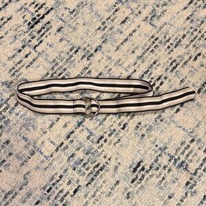 Striped Black and White Fabric D-Ring Ribbon Belt